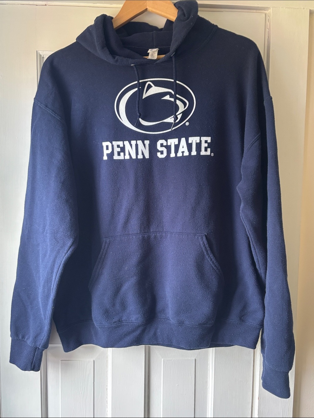 Jerzees Navy Penn State Hooded Sweatshirt with White Logo Mens Size Large